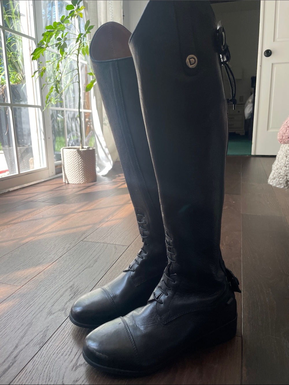 Women's Black Leather Riding Boots